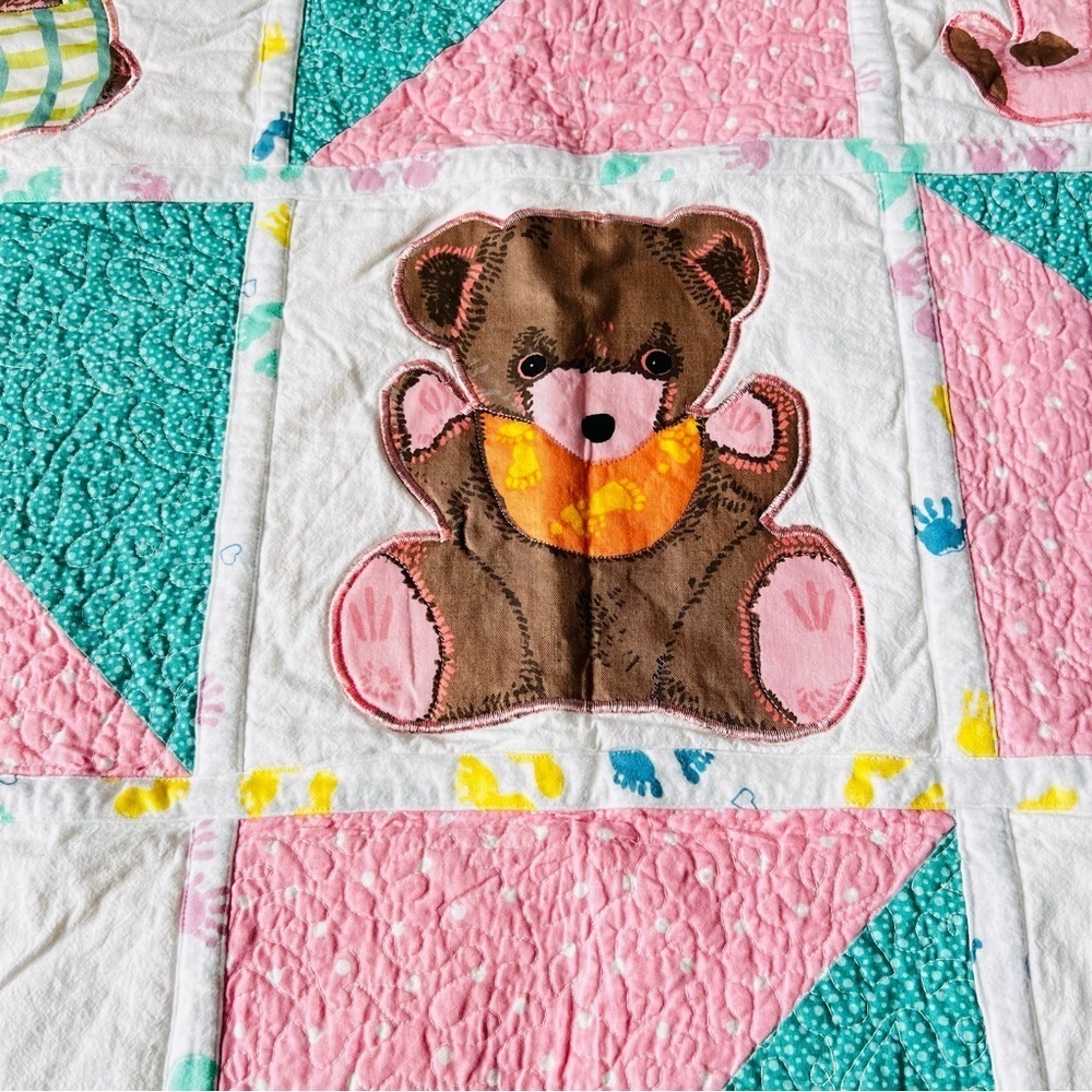 44”x54” Homemade Kids Cotton Quilt, Teddy Bear Quilt Blanket.